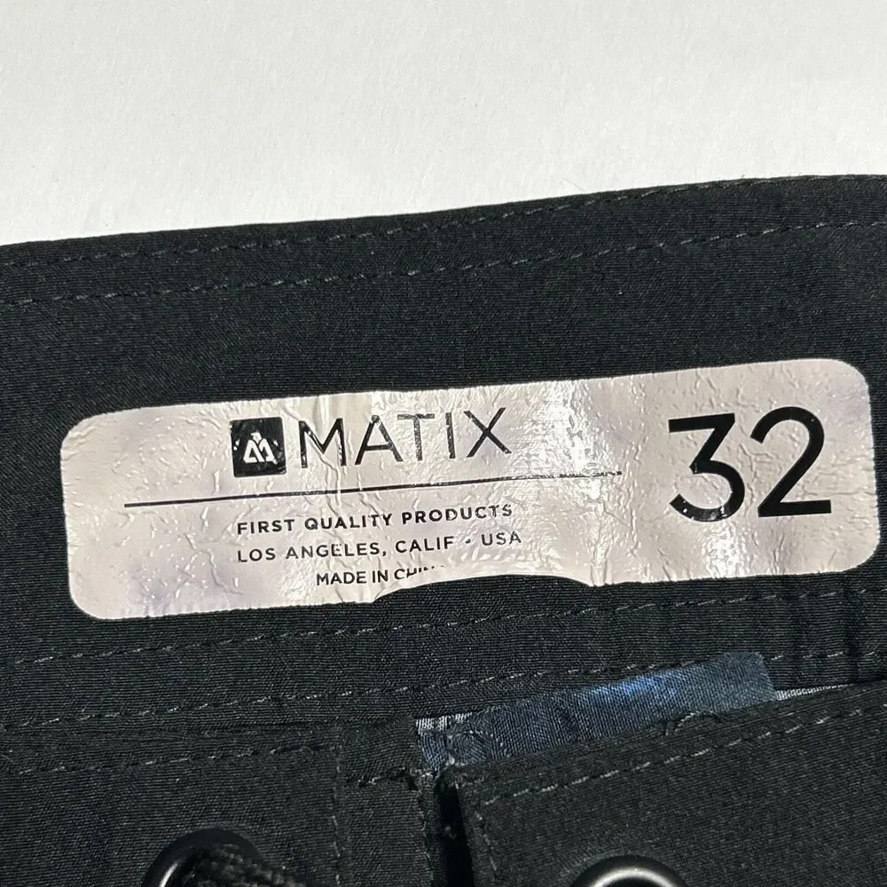 Matix Mens Board Shorts Sz. 32 Blue Black Water Waves Tie Front
